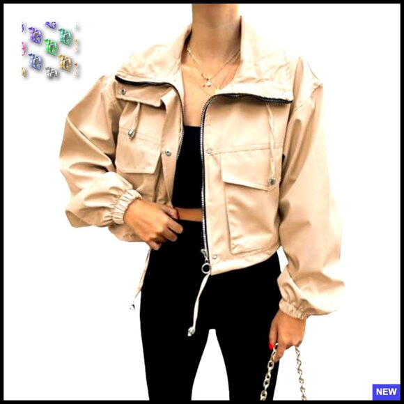 Oversized Cropped Utility Jacket Lightweight Zip Up Anorak Coat with Pockets - Picture 2 of 7